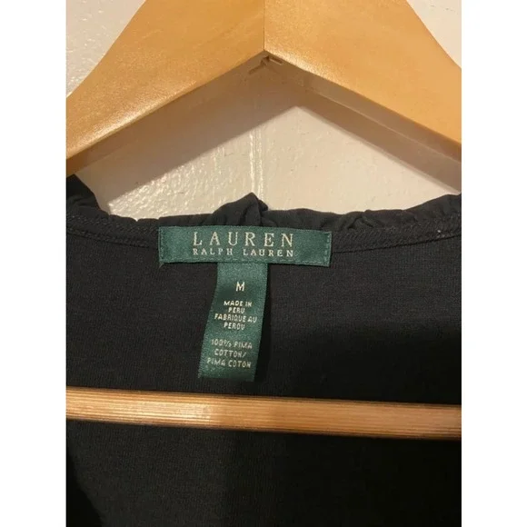 Vintage Lauren Ralph Lauren Black Ruffled Peasant Long Sleeve Pima Cotton Blouse - Picture 3 of 4